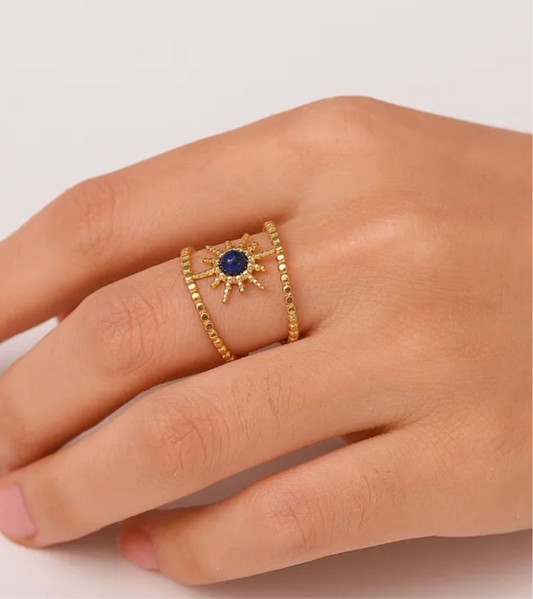 Enamel Star Rhinestone Ring - Adjustable