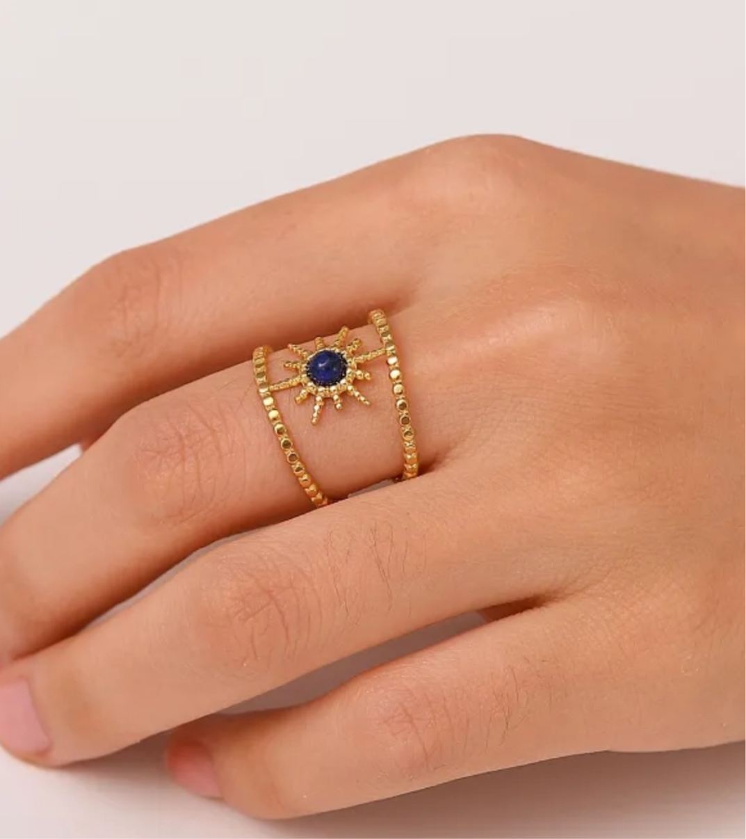 Enamel Star Rhinestone Ring - Adjustable