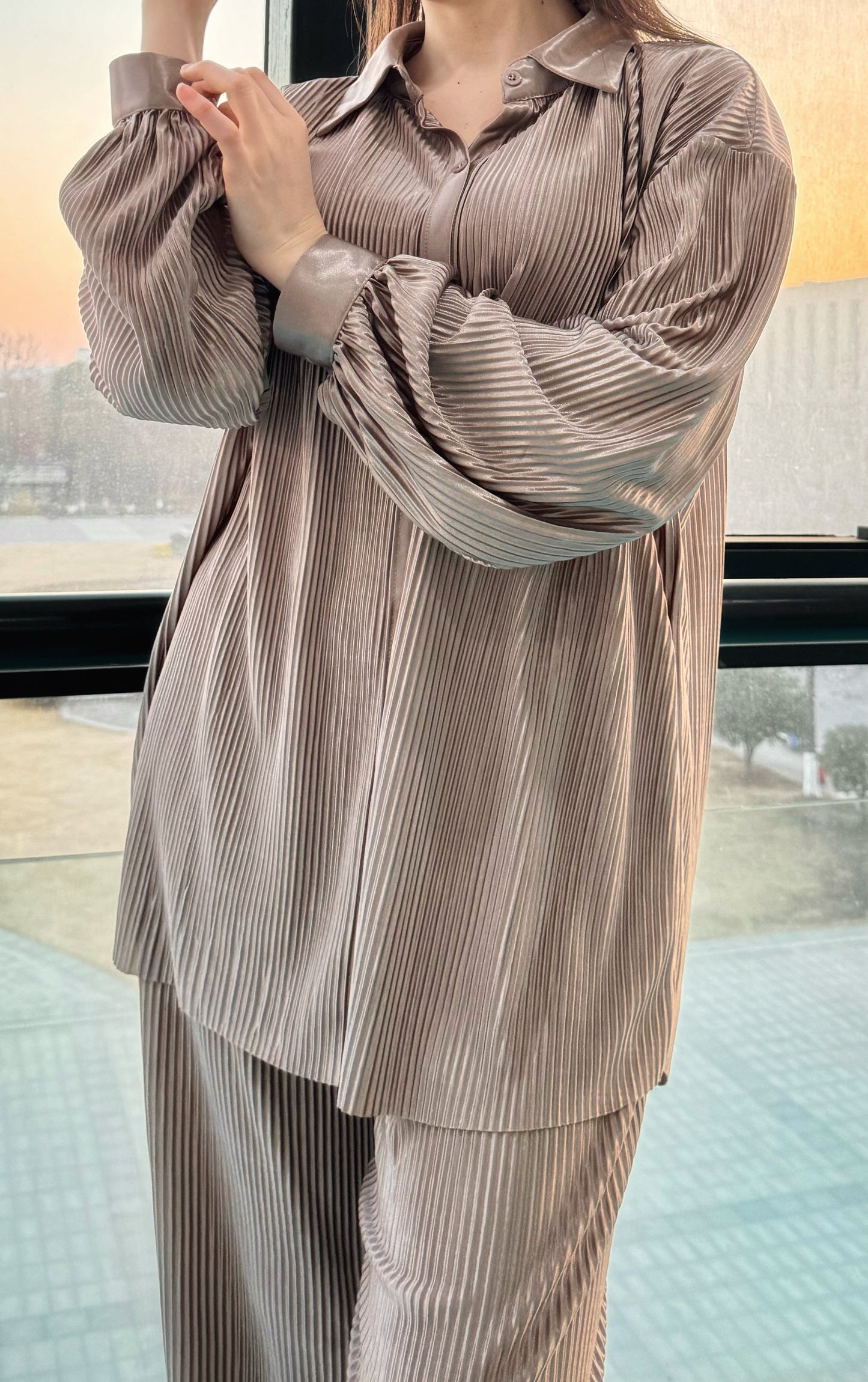 Leina Pleated Silk Suit