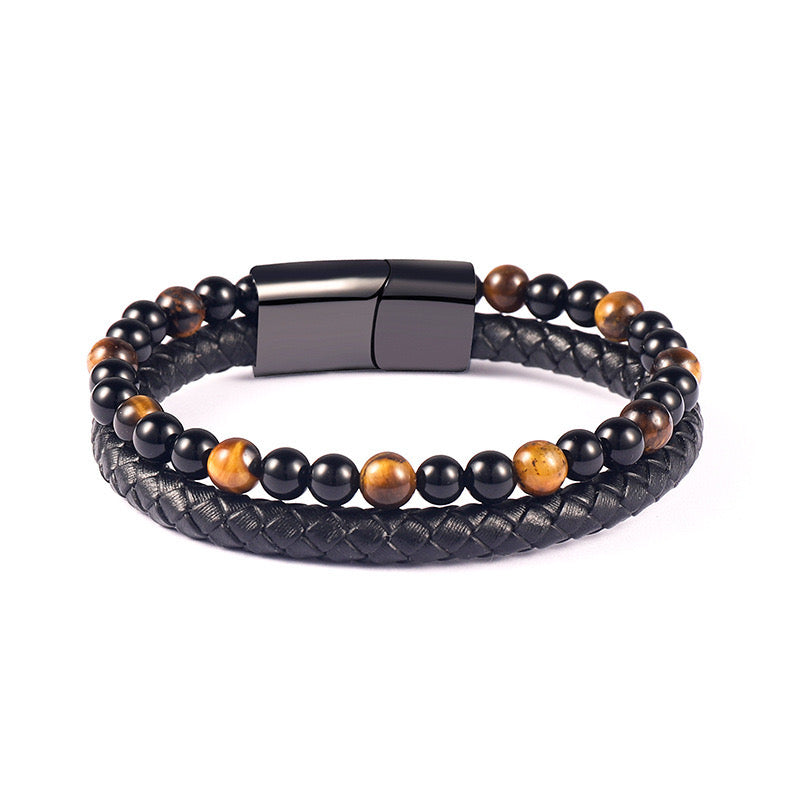 Tiger Eye Leather Wristband