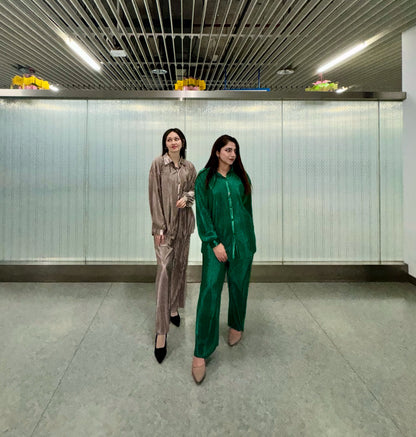 Leina Pleated Silk Suit